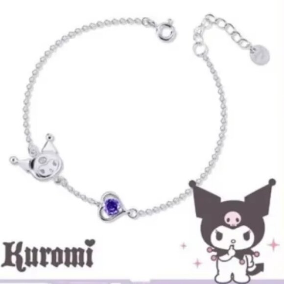 Women's Bracelet Kuromi Silver Chain w/ Charm & Heart w Purple Crystal Small NEW - Picture 1 of 1